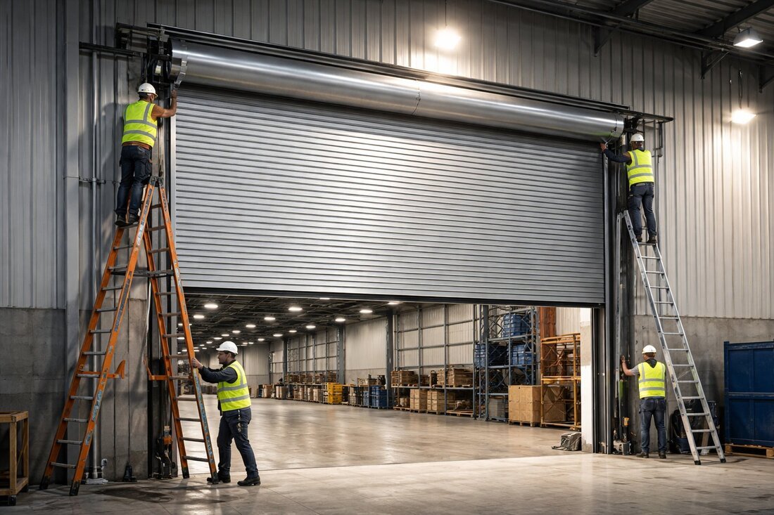 Técnicos instalando persiana nueva en exterior de vivienda