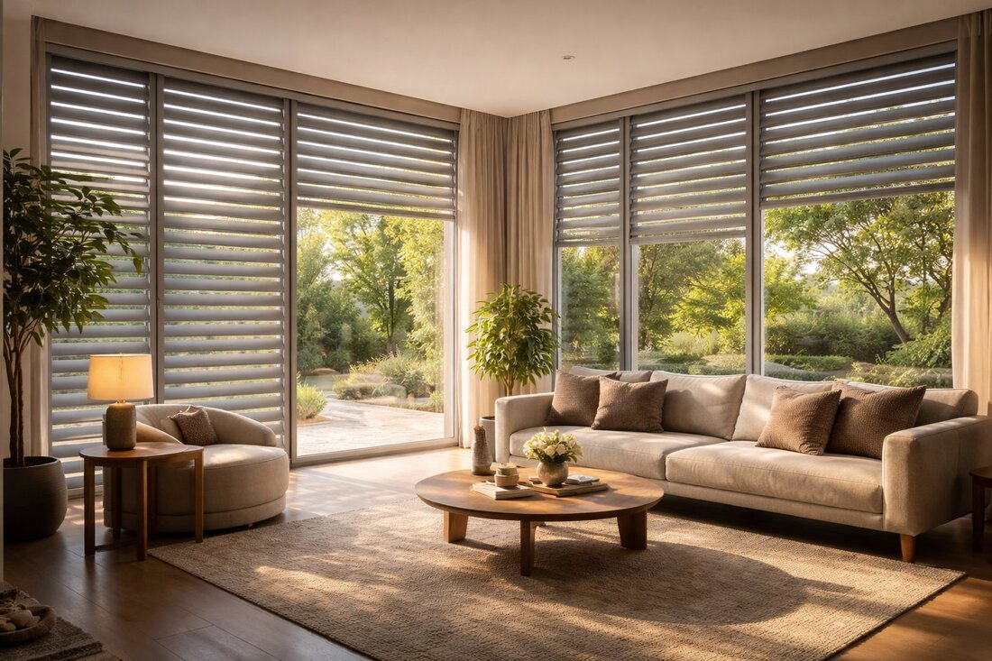 Mosquitera enrollable instalada en ventana con vistas al exterior